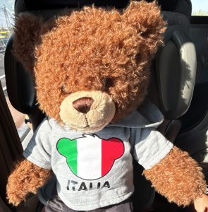EIn Bär als Stofftier mit einem T-Shirt auf dem »Italia« steht. Zusätzlich ist ein Bärenkopf in den Nationalfarben Italiens auf dem Shirt.